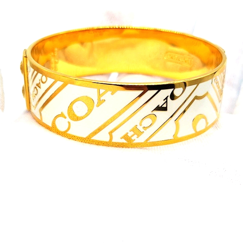 3/4" COACH Vintage Gold and White Logo Bangle Bracelet-Authentic - Picture 7 of 9